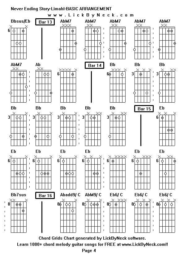 Chord Grids Chart of chord melody fingerstyle guitar song-Never Ending Story-Limahl-BASIC ARRANGEMENT,generated by LickByNeck software.